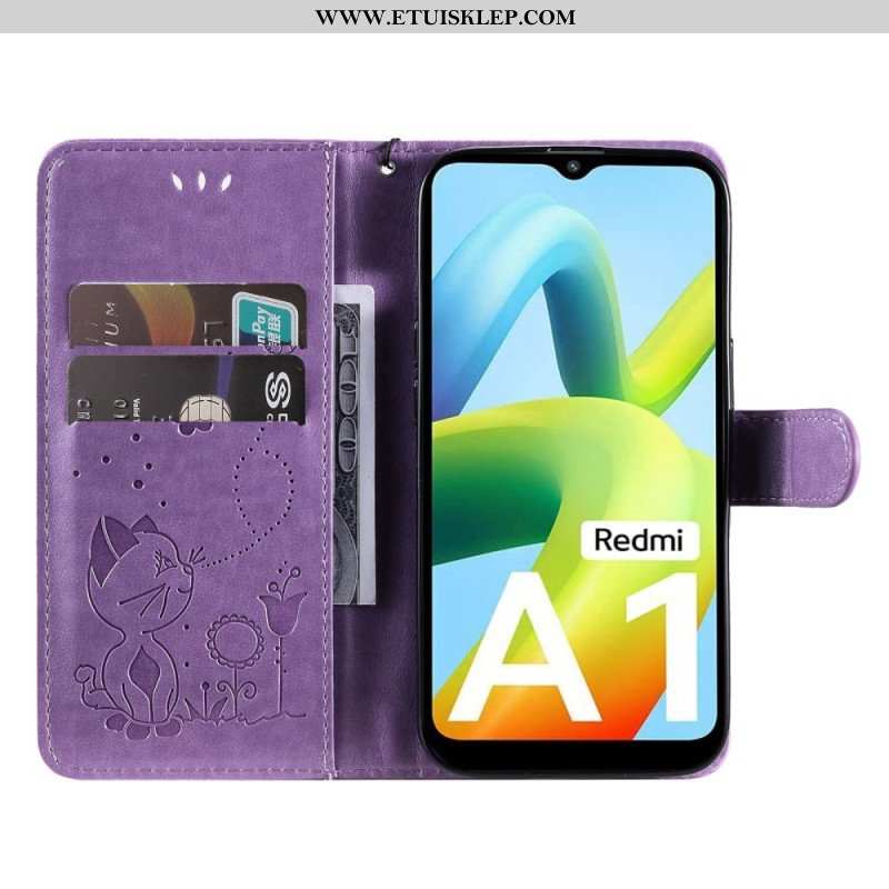 Obudowa Etui Na Telefon do Xiaomi Redmi A1 z Łańcuch Kot I Pszczoła Z Smyczą